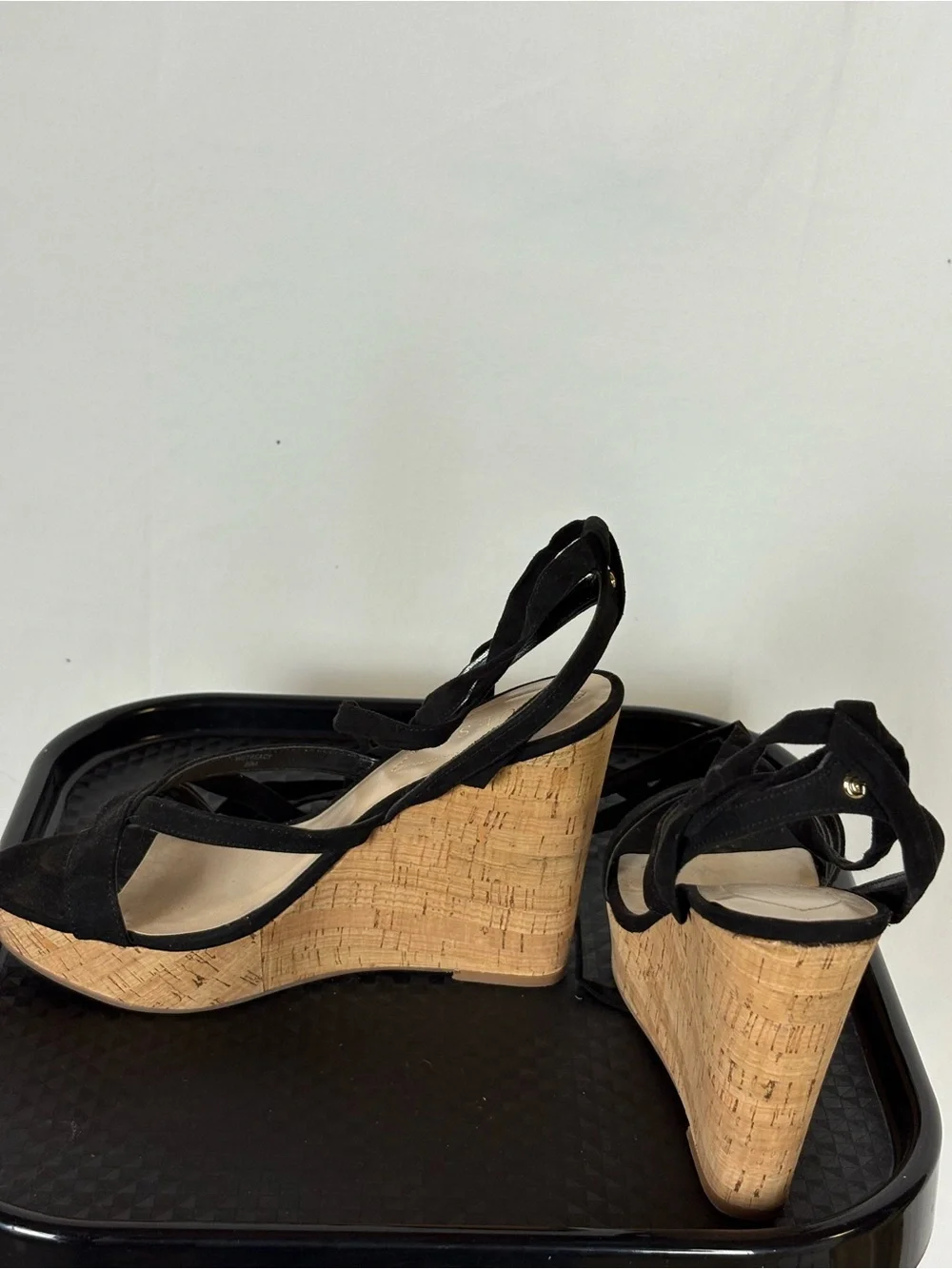 GUESS Black Fabric Lace-Up Cork Platform Wedges - Picture 3 of 9